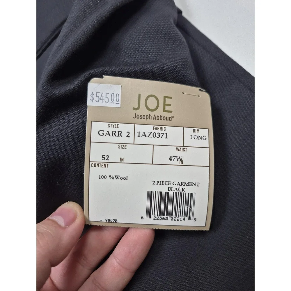 Joseph Abboud Suit Mens 52 Long Black 100% Wool 2 Piece 47x36 Dress Business NWT